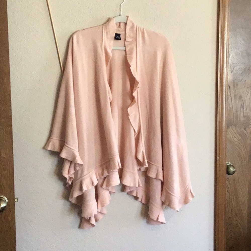 RUFFLED PINK SWEATER KNIT ANGEL CAPE / OSFM